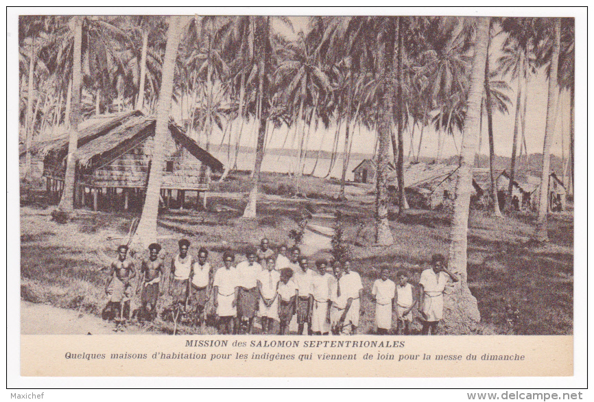 Mission Des Salomon Septentrionales - Quelques Maisons D'habitation, Indigènes Venant à La Messe Du Dimanche - Islas Salomon