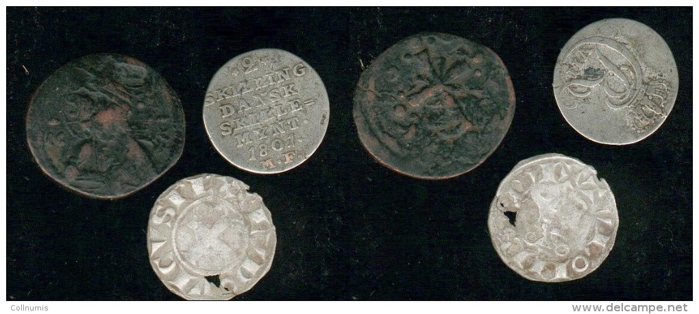 Lot   3  Pièces, Denier Saint Louis , Byzantine à Déterminer, + 2 Skilling 1801 - Byzantinische Münzen