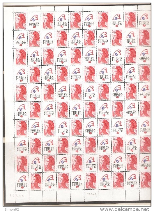 FRANCE  FEUILLE DE 50  TIMBRES  NEUF ** MNH N° 2461 DE 1987 - Fogli Completi