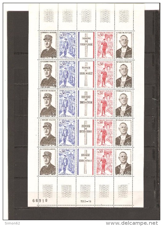 FRANCE    FEUILLE DE 50  TIMBRES  NEUF ** MNH N° 1698A   DE 1971 - Feuilles Complètes