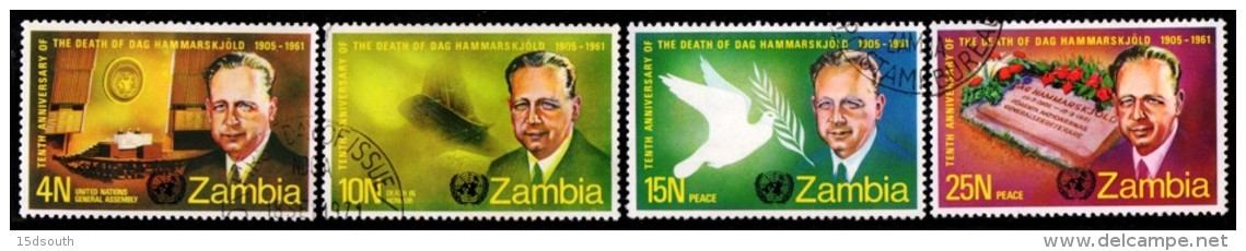 Zambia - 1971 10th Death Anniversary Of Dag Hammarskjöld Set (o) # SG 161-164 , Mi 70-73 - Dag Hammarskjöld