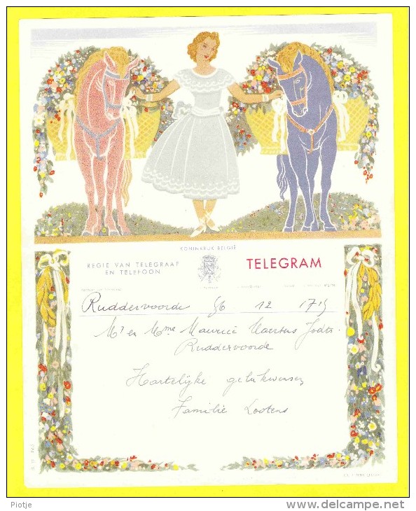 * Telegram - Télégramme (B17 - V)  * Koninkrijk België, Regie Van Telegraaf En Telefoon, Fantaisie, Huwelijk, Oostkamp - Télégrammes