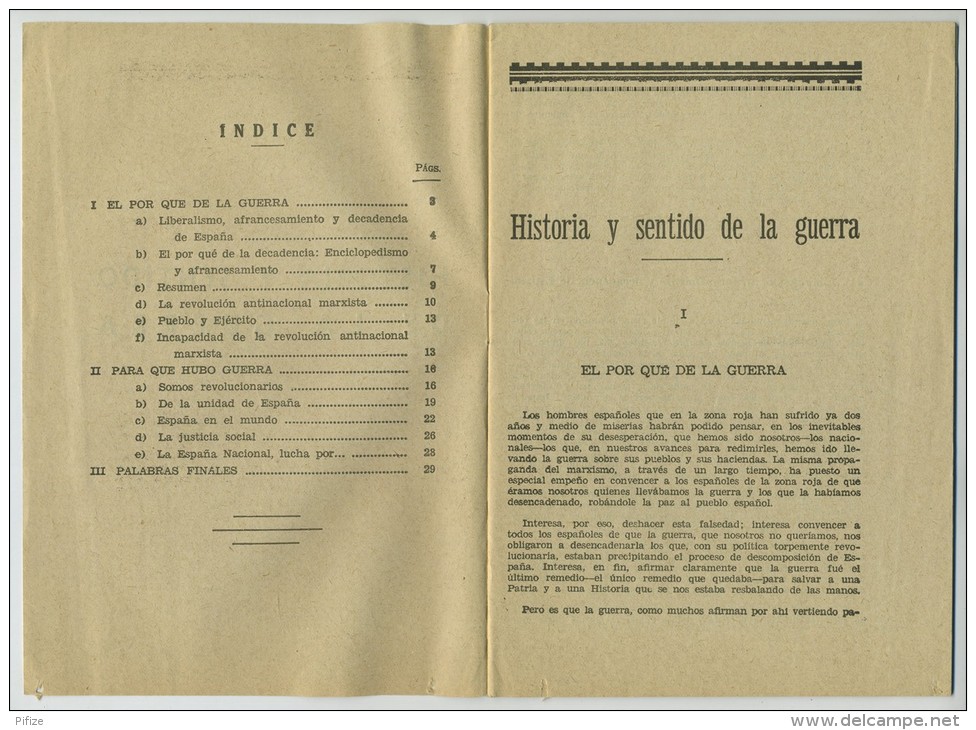 "Historia Y Sentido De La Guerra". Propagande Fasciste. Guerre Civile Espagnole. Guerra Civil. - Autres & Non Classés