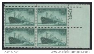 Plate Block -1946 USA Merchant Marine In World War II Stamp Sc#939 Historic Cargo Ship - Numéros De Planches