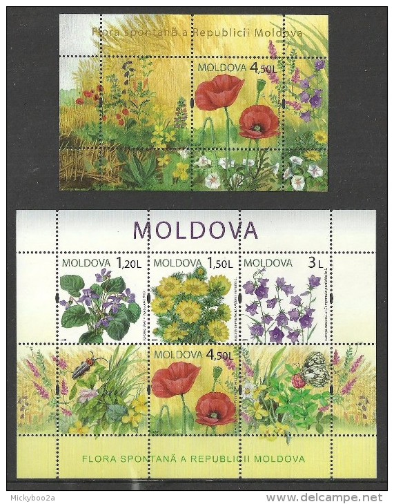 MOLDOVA 2009 FLOWERS POPPIES VIOLETS BUTTERFLIES INSECTS M/SHEET & SHEETLET MNH - Moldavie