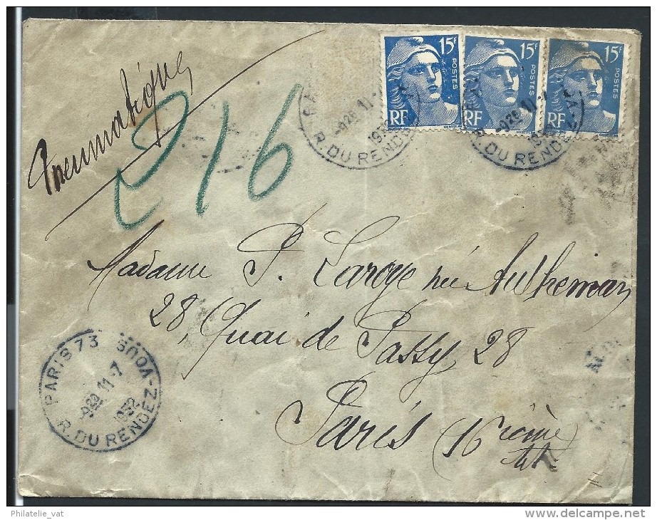 FRANCE - Enveloppe En Pneumatique De Paris En 1952 - Voir Scans - Lot  P14032 - Posttarife