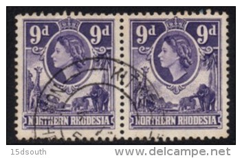 Northern Rhodesia - 1953 QEII 9d Pair (o) # SG 69 - Northern Rhodesia (...-1963)