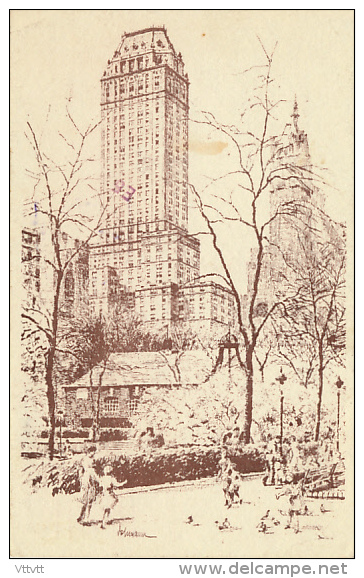 ETATS-UNIS, NEW-YORK : Avenue AT 61ST Street, Viewed From Central Park Original Drawing Karl Dehmann (circulée) - Central Park
