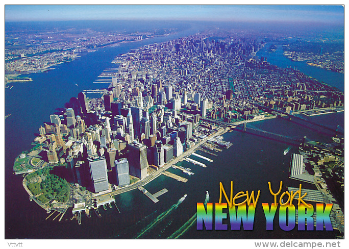 ETATS-UNIS, NEW-YORK : Aerial View Of New-York Showing The Hudson River, East River And Battery Park (circulée) - Multi-vues, Vues Panoramiques