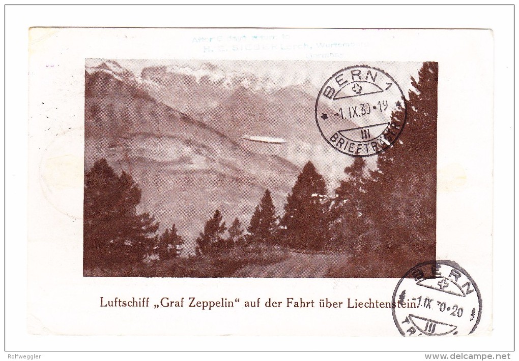 FL - 31.8.1930 Vaduz-St.Gallen 1.Postflug Rot Mit #F3 Und F5 Auf AK Luftschiff Graf Zeppelin Fahrt über Liechtenstein - Poste Aérienne