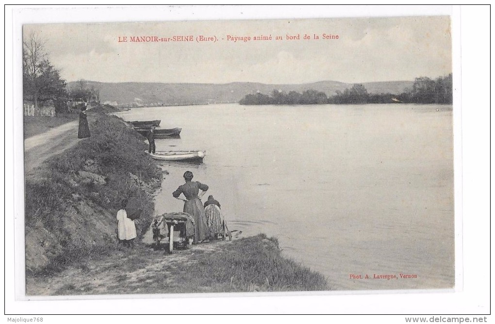 Cpa Le Manoir Sur Seine   ( Eure) -  Paysage Animé Au Bord De La Seine - Le Manoir