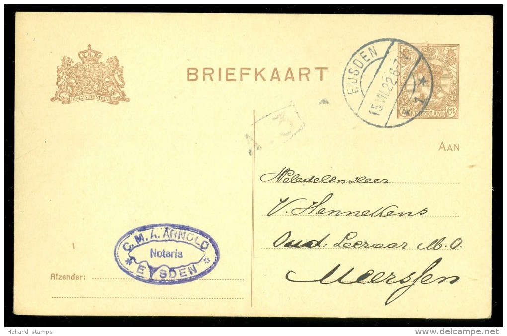 POSTHISTORIE * HANDGESCHREVEN BRIEFKAART Uit 1922 Gelopen Van NOTARIS EIJSDEN Naar MEERSSEN (10.117a) - Entiers Postaux