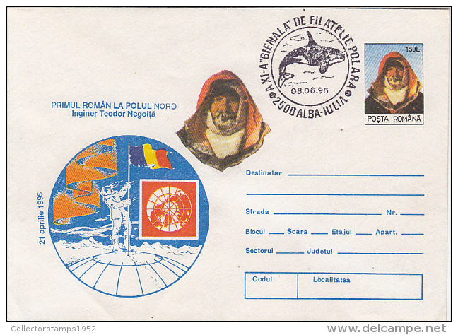 33261- TEODOR NEGOITA, FIRST ROMANIAN AT NORTH POLE, WHALE, COVER STATIONERY 1996, ROMANIA - Arktis Expeditionen