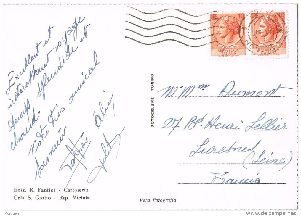 15958. Postal ORTA San Giulio (Novara) 1957. Vista General - 1946-60: Storia Postale