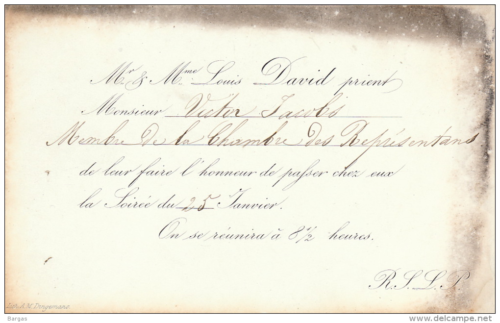 Invitation Carte De Porcelaine ? Louis David Pour Ministre V Jacobs - Other & Unclassified