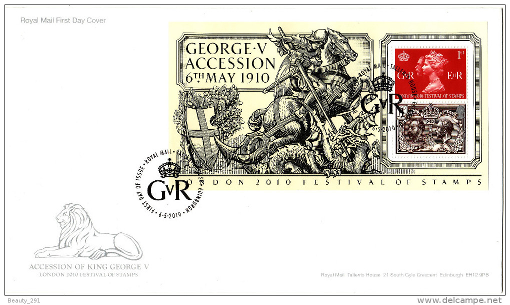 GREAT BRITAIN 2010. ACCESSION OF KING GEORGE V SHEET FDC - Non Classificati