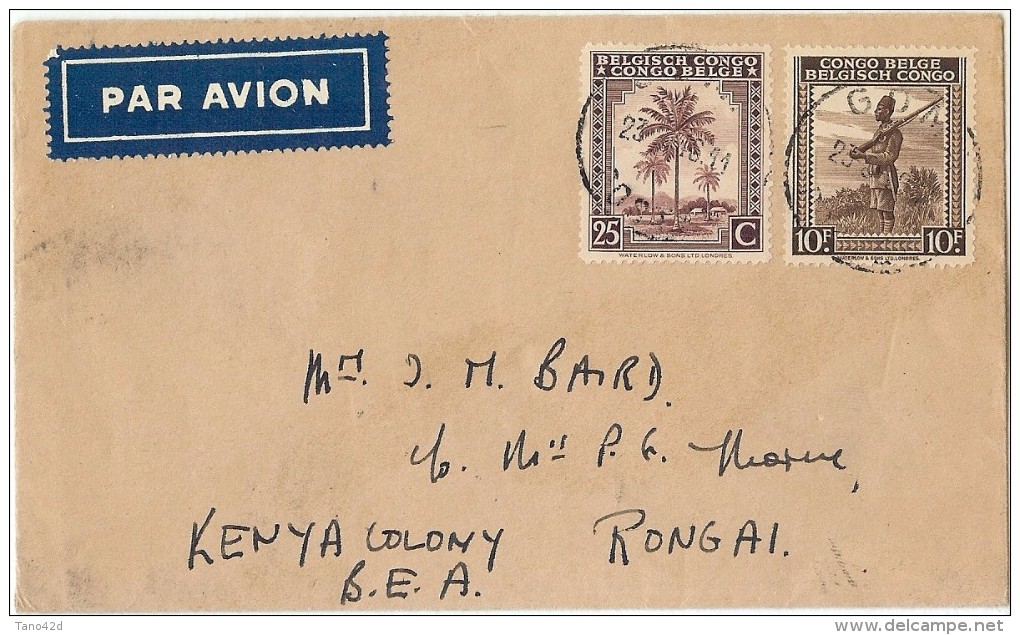 LPF5/BL - CONGO BELGE LETTRE AVION GOMA / RONGAI 23/8/1946 - Cartas & Documentos