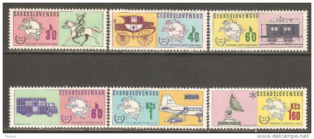 Czechoslovakia 1974 Mi# 2222-2227 ** MNH - UPU Cent. - UPU (Union Postale Universelle)