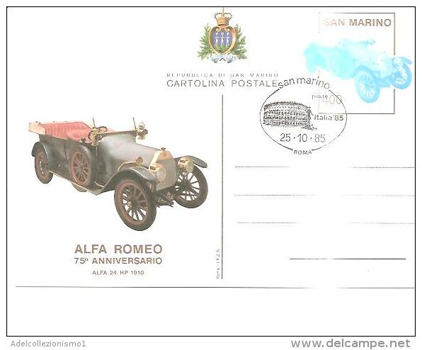 75443) Intero Postale Di S. Marino  75 ° ANN. ALFA ROMEO+ Annullo Speciale Italia 85 - Tarjetas – Máxima