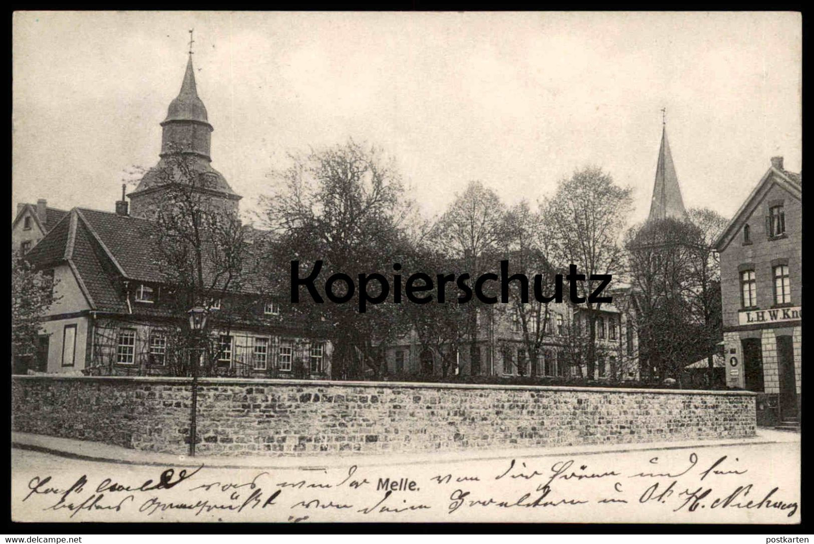 ALTE POSTKARTE MELLE STADTKERN KIRCHE GESCHÄFT L. H. W. Kn... Ansichtskarte AK Cpa Postcard - Melle