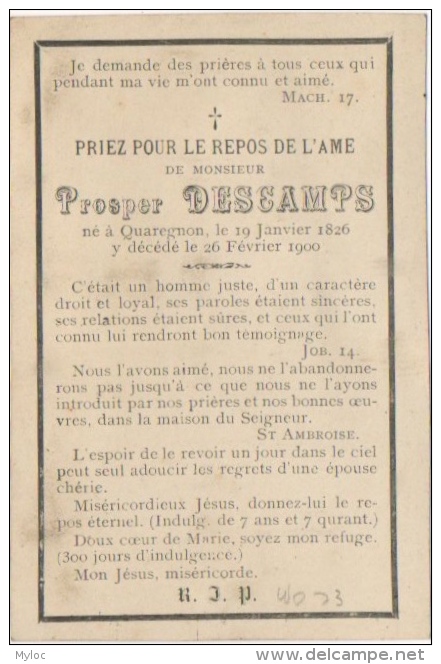 Doodsprentje/Image Pieuse Mortuaire. Prosper Descamps. Quaregnon 1826/1900. - Images Religieuses