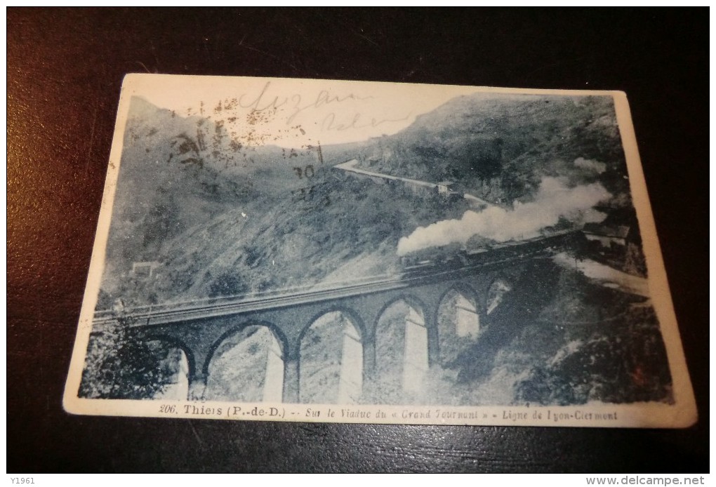 CPA 63 THIERS. Ligne De Chemin De Fer Lyon Clermont Viaduc Grand Tournant. Carte Animée Train. Novembre 1910. - Thiers