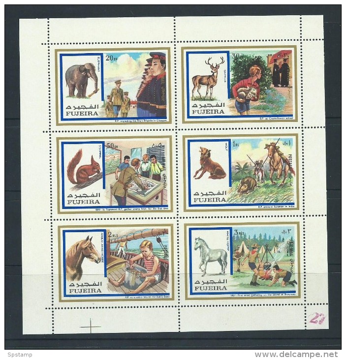 Fujeira 1972 Scout Baden Powell With Native Animals Set Of 6 In Sheet Form MNH - Fujeira