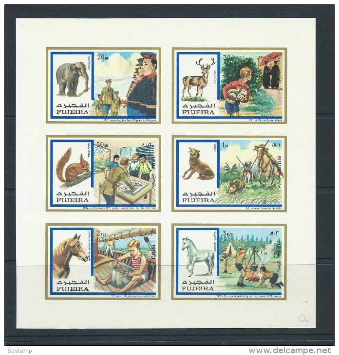 Fujeira 1972 Scout Baden Powell With Native Animals Imperforate Set Of 6 In Sheet Form MNH - Fujeira