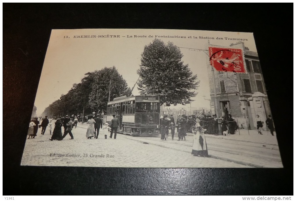 CPA 94 KREMLIN BICETRE. Route Fontainebleau Station Tyramways. Carte Animée. 05-03-1903. - Kremlin Bicetre