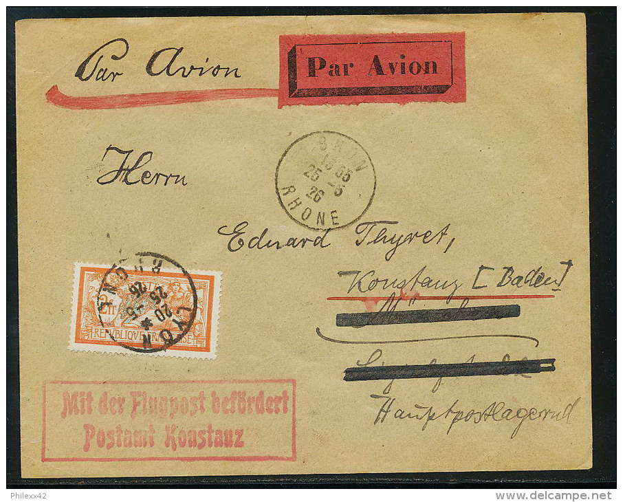 4495 - France - Lettre Complète - Poste Aérienne N°145 Merson Recommandé Seul Sur Lettre Lyon Pour Allemagne 25/5/1926 - 1960-.... Covers & Documents