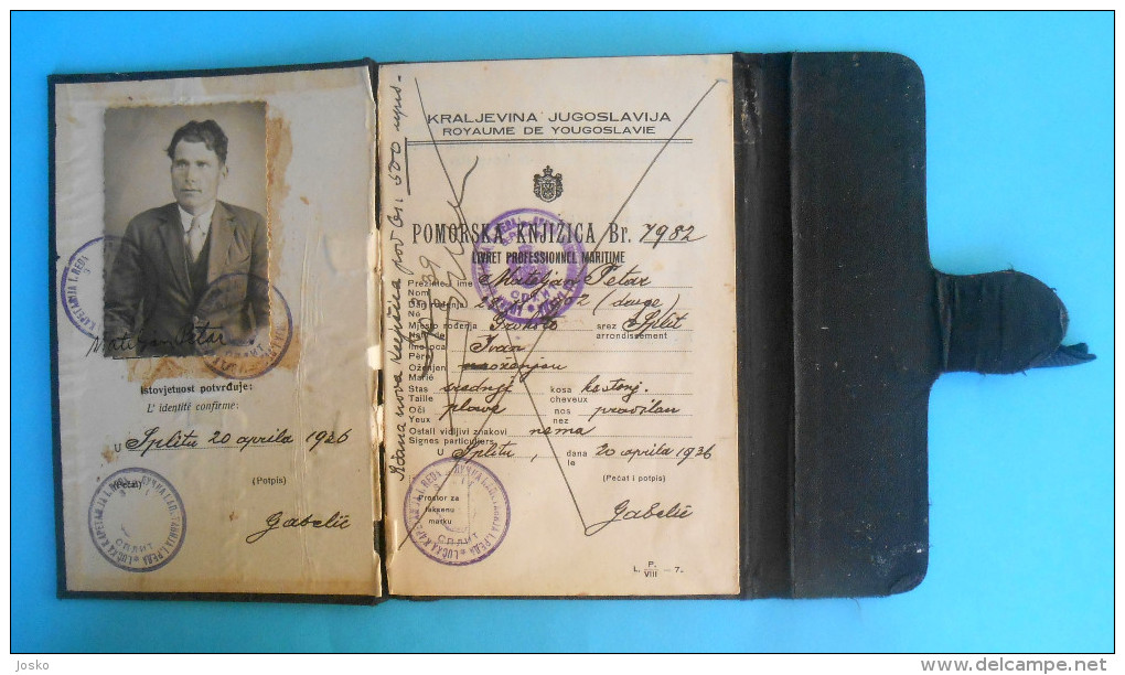 CROATIA Ex YUGOSLAVIA SEAMAN'S RECORD BOOK (1936) Grohote Šolta * Seafarer's Identification And Record Book Discharge B. - Documenti Storici