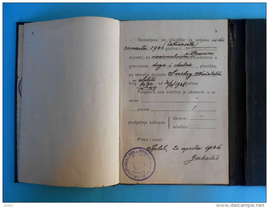 CROATIA ex YUGOSLAVIA SEAMAN'S RECORD BOOK (1936) Grohote Šolta * Seafarer's Identification and Record Book Discharge B.