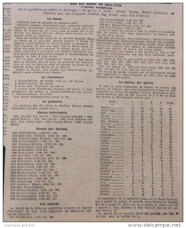 1922 LA PRÉPARATION OLYMPIQUE - RUGBY - BOXE LE BLANC ET LE NOIR - SIX JOURS DE NEW YORK - HOCKEY SUR GLACE - SPORTING