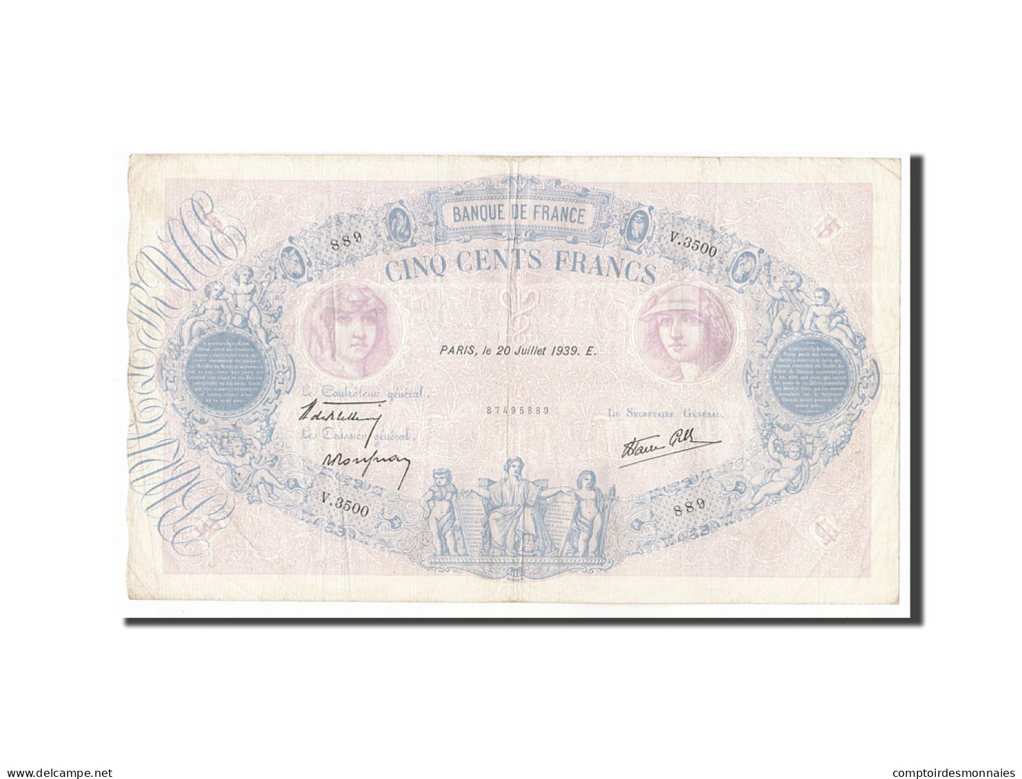 Billet, France, 500 Francs, 1939, 1939-07-20, TTB, Fayette:31.37, KM:88c - 500 F 1888-1940 ''Bleu Et Rose''