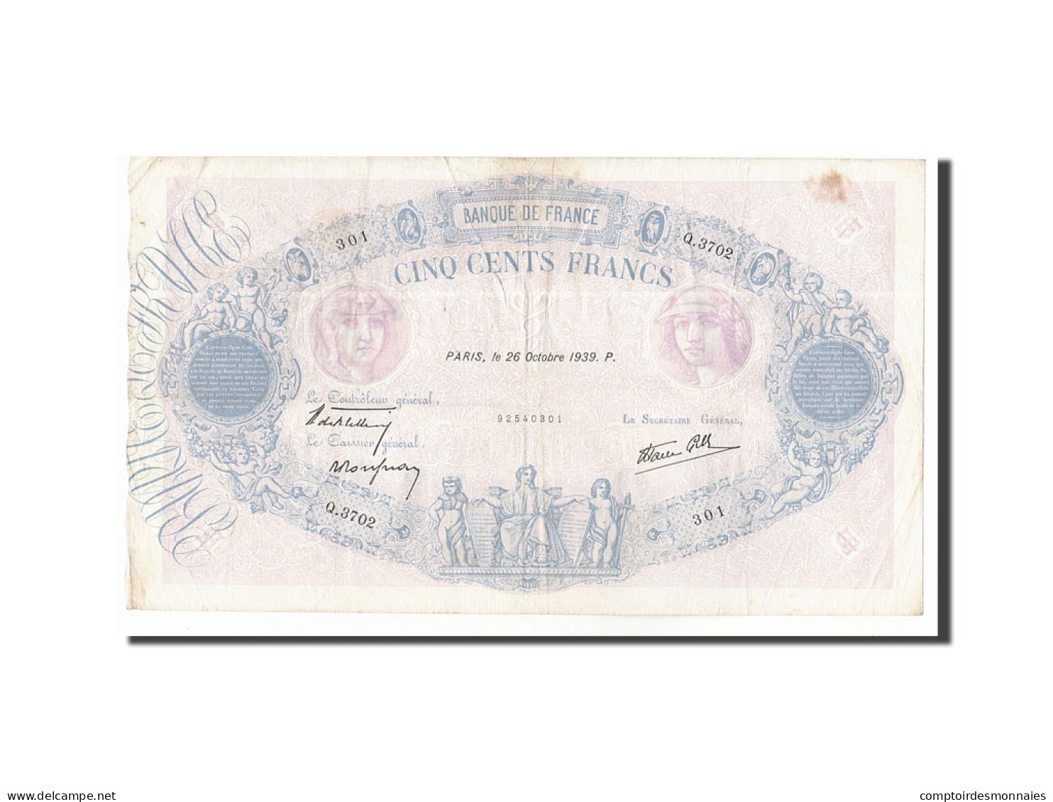 Billet, France, 500 Francs, 1939, 1939-10-26, TTB, Fayette:31.45, KM:88c - 500 F 1888-1940 ''Bleu Et Rose''