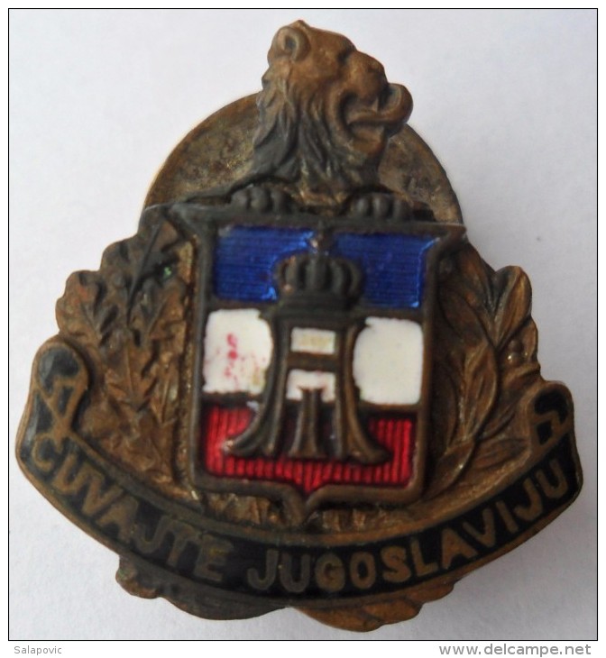 YUGOSLAVIA KINGDOM '' CUVAJTE JUGOSLAVIJU '' Vintage Enamel Buttonhole Pin Badge  RRARE - Army