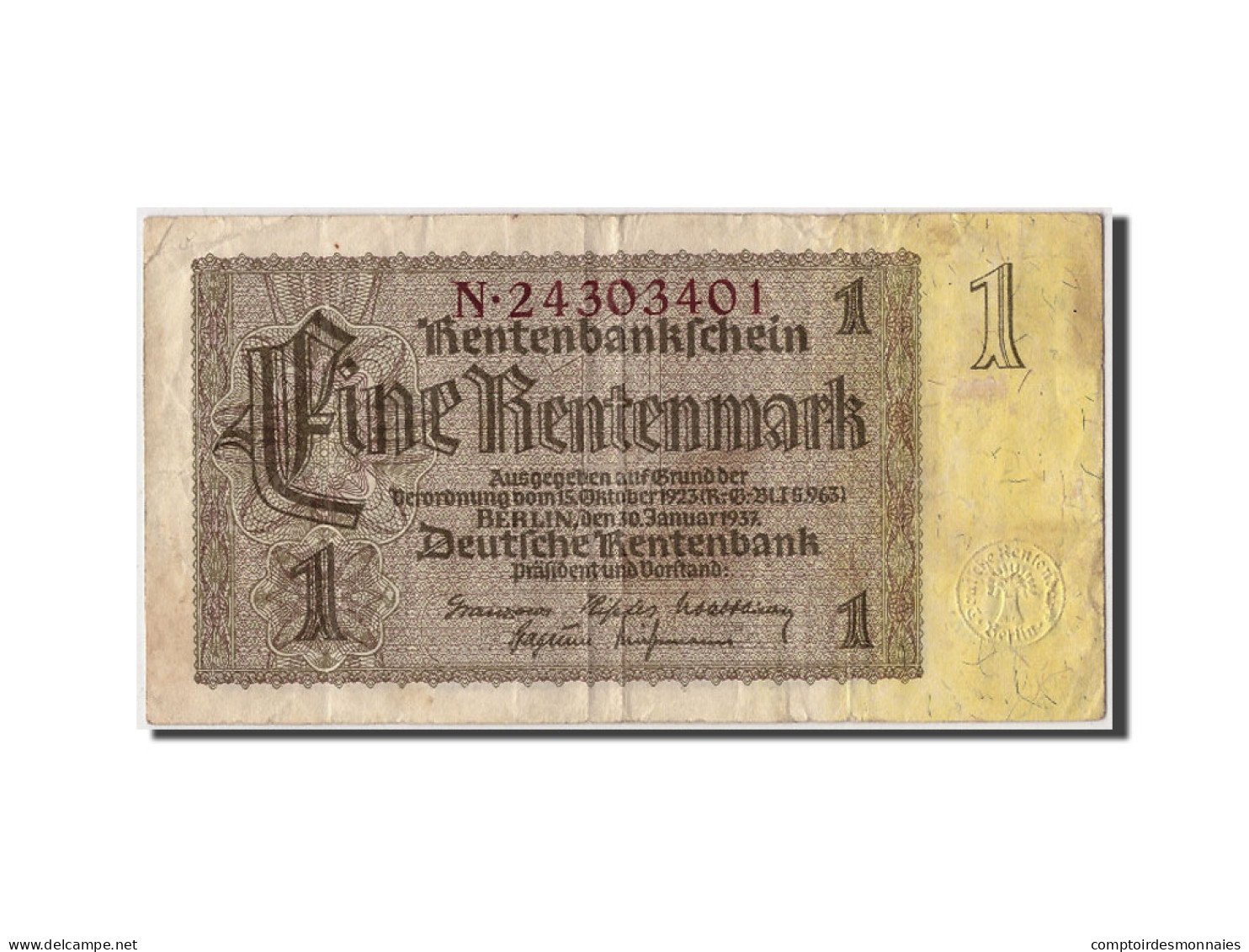 Billet, Allemagne, 1 Rentenmark, 1937, 1937-01-30, KM:173b, TB+ - 1 Rentenmark