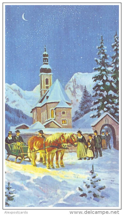 CHRISTMAS EVE - CHRISTMETTE IM BERCHTESGADENER LAND. Artist Arnulf, Mouth-painter. Used Double Postcard (Germany) - Altri & Non Classificati