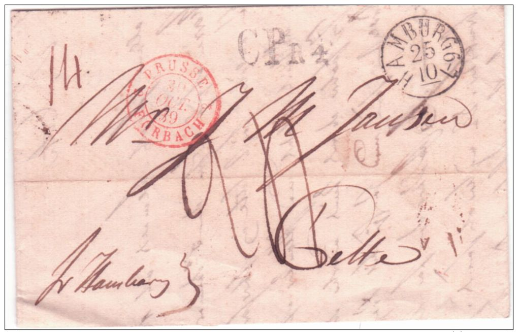 1839- Letter From Kragero To Cette ( France )" Fr Hambourg "  + C P R4 -rating 24 D. - ...-1855 Vorphilatelie