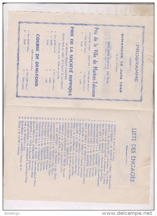 PROGRAMME EN 2 VOLETS COURSES SUR HIPPODROME VILLE DE MARTRES TOLOSANE (HG) N 1949!! - Equitation