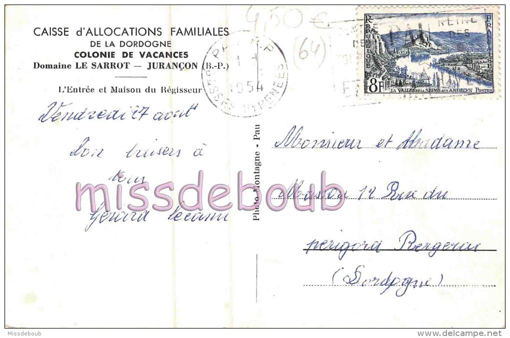 64 -  JURANCON - CPSM - Colonie De Vacances Le Sarrot  - Caisse Allocations Familiales - 1954 - 2 Scans - Jurancon