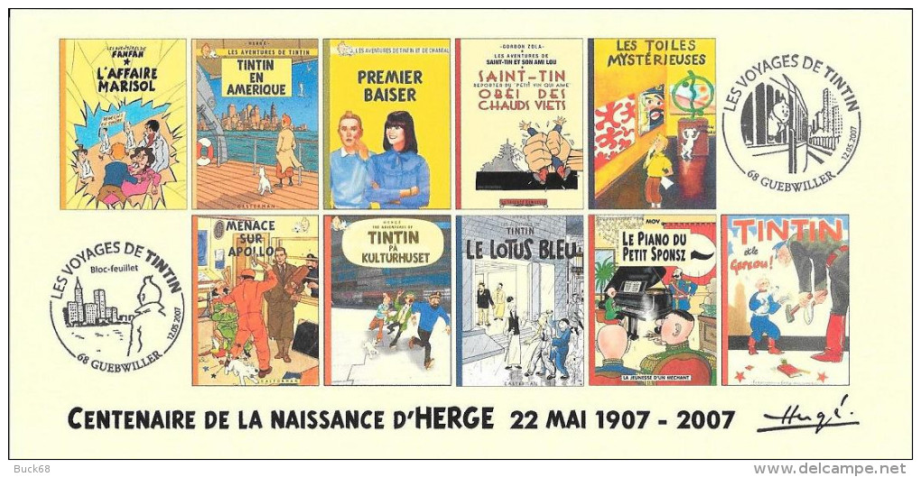 FRANCE 2007 N°76 Albums Fictifs + 2 Cachets Premier Jour FDC TINTIN KUIFJE TIM HERGE GUEBWILLER - Hergé