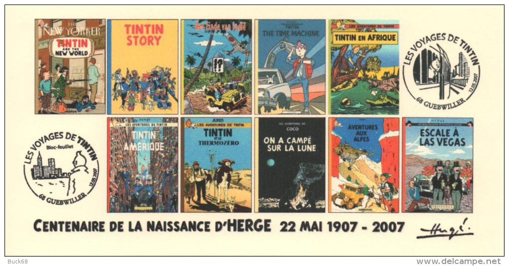 FRANCE 2007 N°79 Albums Fictifs + 2 Cachets Premier Jour FDC TINTIN KUIFJE TIM HERGE GUEBWILLER - Hergé