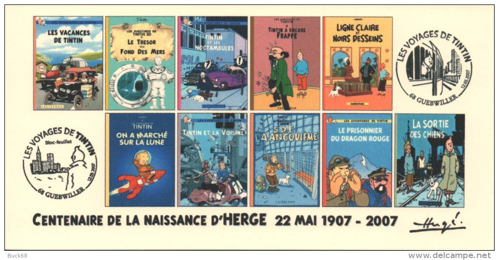 FRANCE 2007 N°80 Albums Fictifs + 2 Cachets Premier Jour FDC TINTIN KUIFJE TIM HERGE GUEBWILLER - Hergé