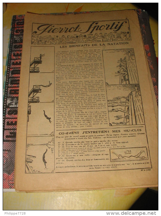 PIERROT SPORTIF  LA NATATION..Musculation..Jeux de vacances  1925/1935 lot 9 feuilles