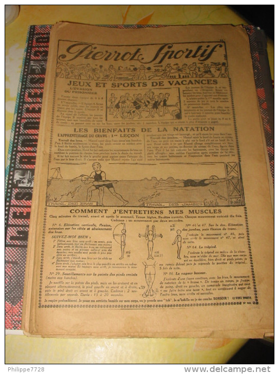 PIERROT SPORTIF  LA NATATION..Musculation..Jeux de vacances  1925/1935 lot 9 feuilles