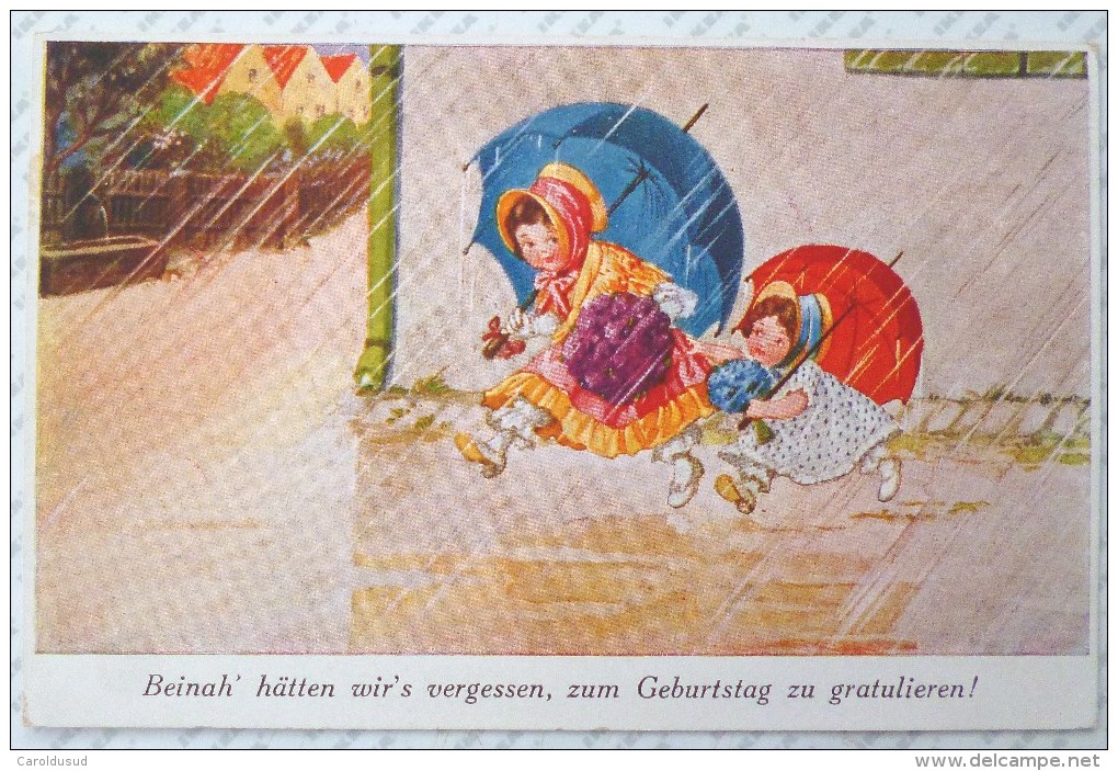 Cp Litho ILLUSTRATEUR  WSSB 9787 WILLS ? SCHEUERMANN ? Enfant Fille FILLES Courant Sous Parapluie Pluie - Wills, John