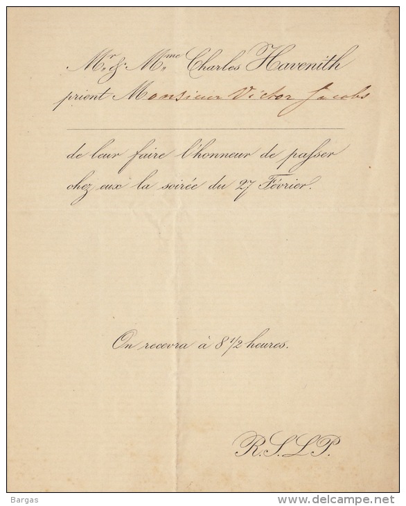 Invitation Charles Havenith Pour Ministre V Jacobs - Autres & Non Classés