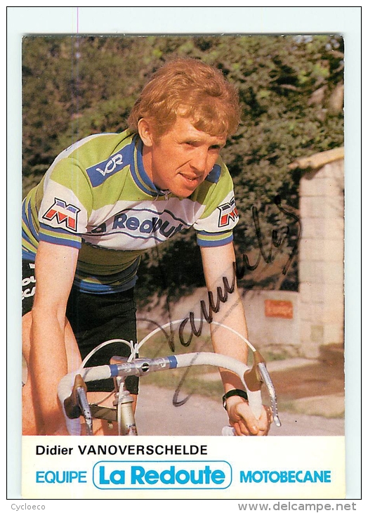 Didier VANOVERSCHELDE, Autographe Manuscrit, Dédicace. 2 Scans Cyclisme. La Redoute 1979 - Ciclismo