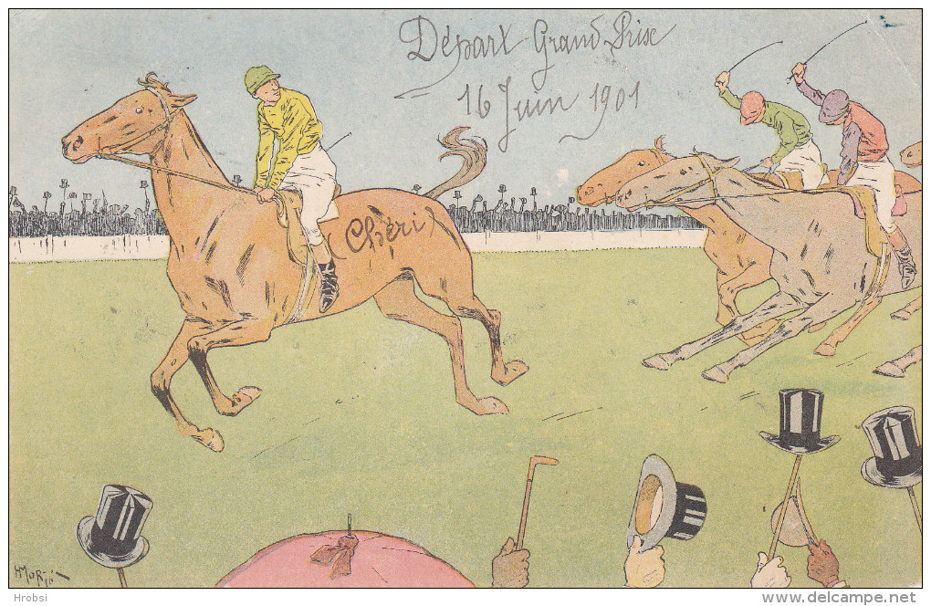 Illustrateur  MORIN Henri, Hippisme, Cheval, Départ Grand Prix 16 Juin 1901 - Morin, Henri